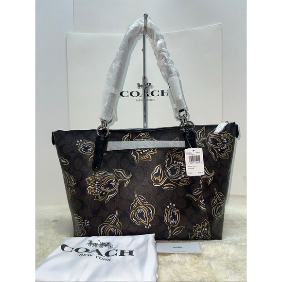 🔥🎁NWT! Coach AVA Tote Handbag Metallic Tulips F77845 Msrp$378.00 - Picture 2 of 7